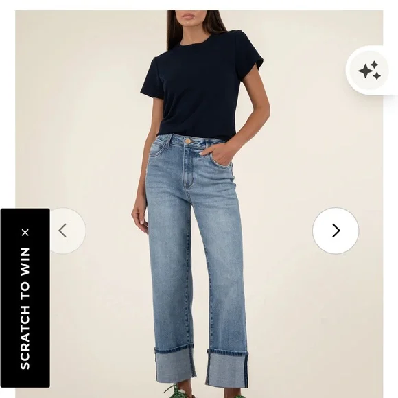 Kut from the Kloth Cropped Wide-Leg Jeans in Light Blue Wash - Picture 1 of 1